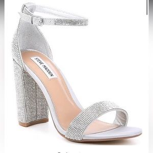 Steve Madden Womens 6.5 Crystal Carrson Rhinestone Ankle Strap Dress Sandal Heel